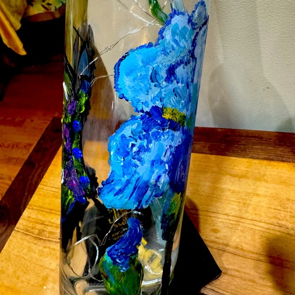 Hand Crafted Blue and Green Floral Butterfly Bottle Art - Picture 5 of 5